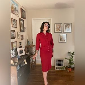 Red 1949s Wiggle/Pinup Dress. Cotton, Size S-M